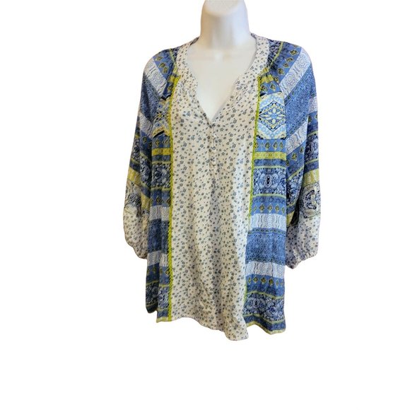 Farmers Market by Oneworld blue/green boho blouse Size Medium - Picture 3 of 4